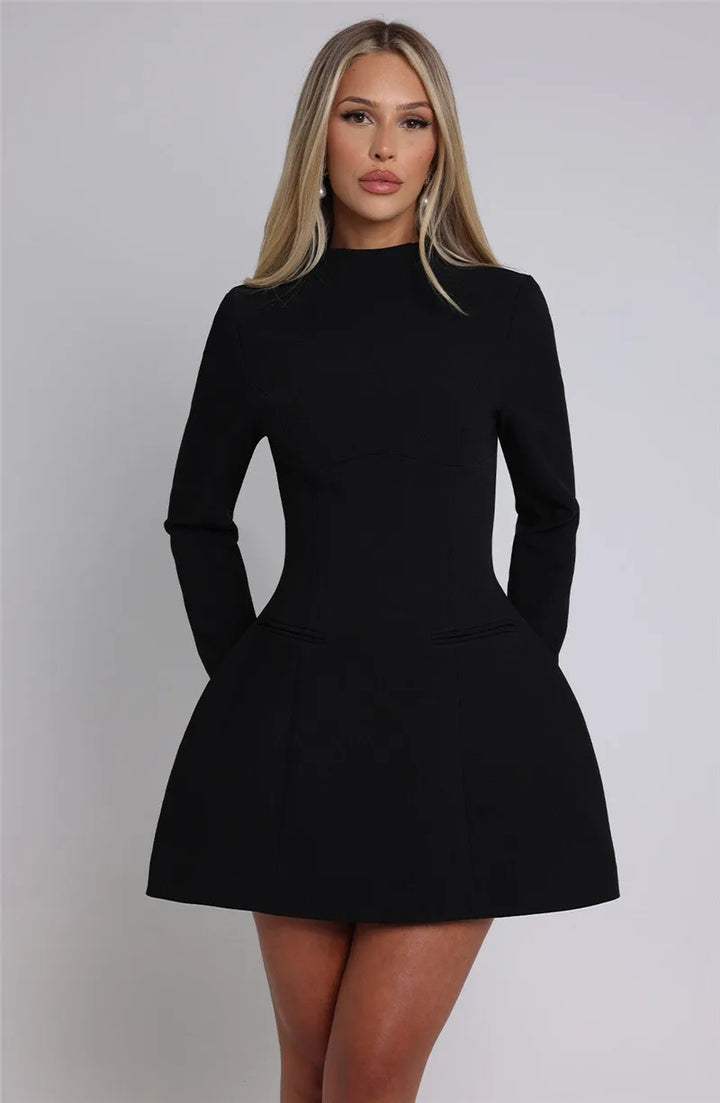 Duttini | White High Neck Long Sleeve Mini Dress