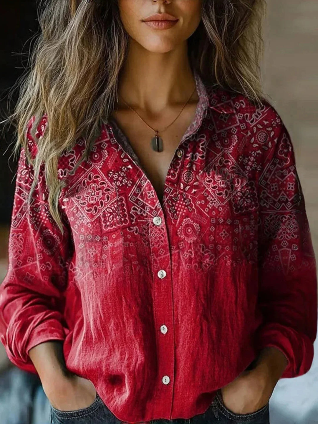 Duttini | Vintage Floral Print Long Sleeve Button-Down Shirt