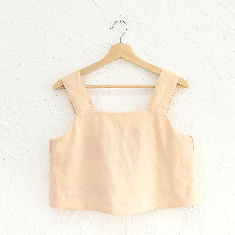 Duttini | Square Neck Linen Crop Tank