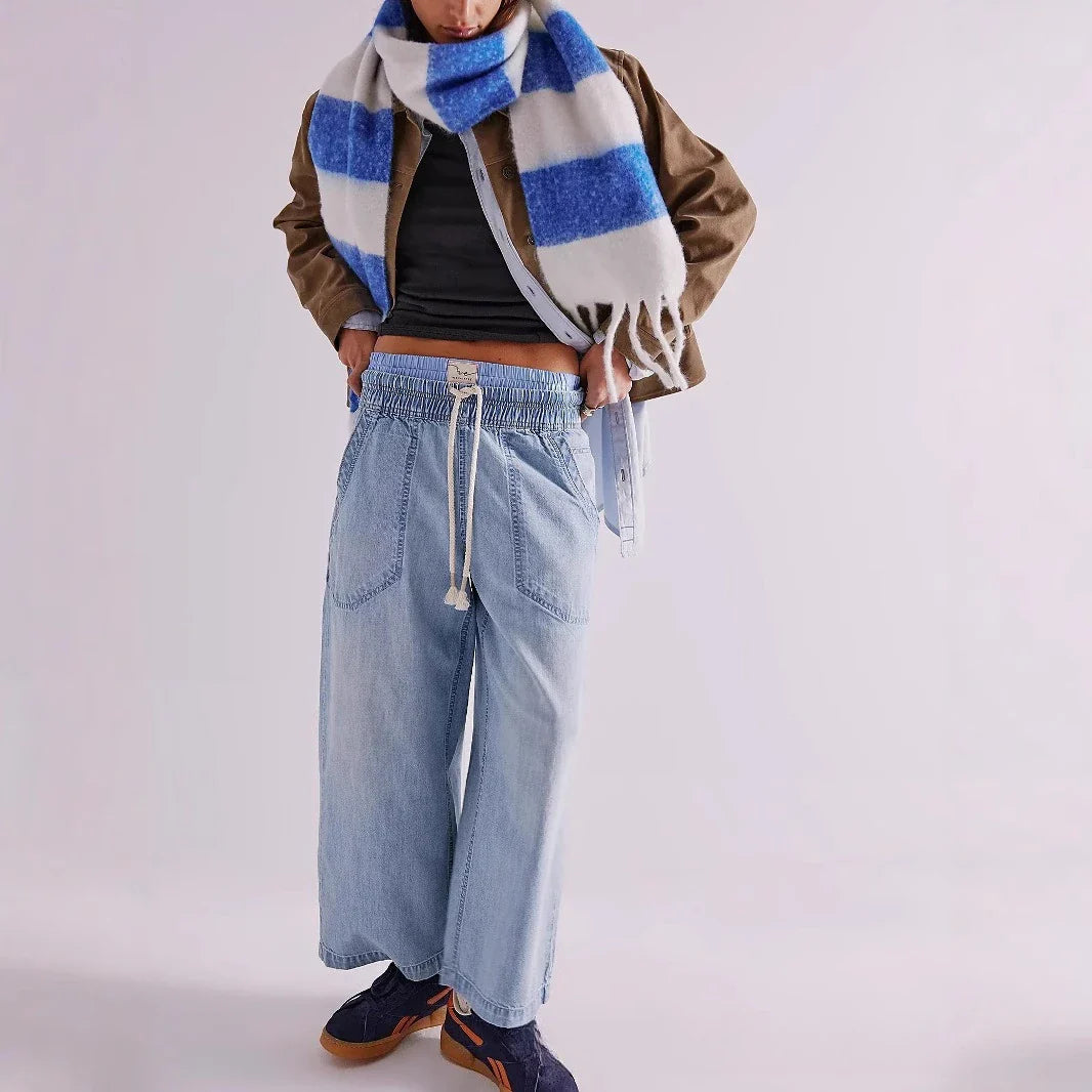 Duttini | Weekender Drawstring Jeans for Women in Blue Denim