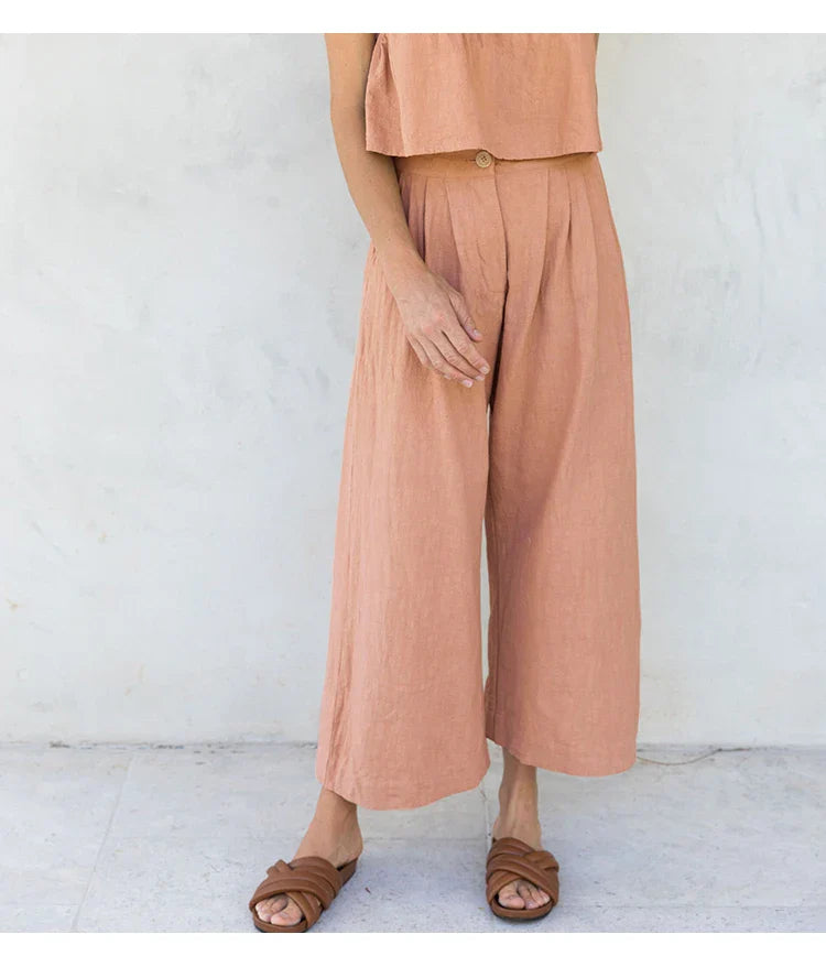 Duttini | Pleated Linen Culotte Pant for Women