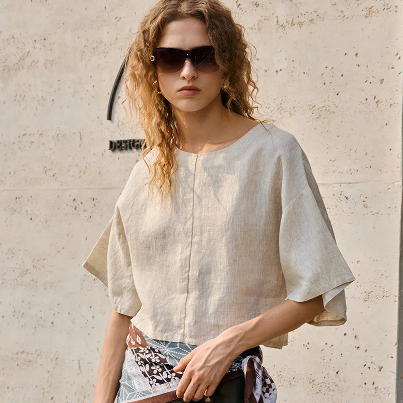 Duttini | Flared Sleeve Linen Pullover for Women