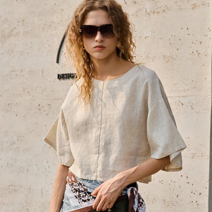 Duttini | Flared Sleeve Linen Pullover for Women