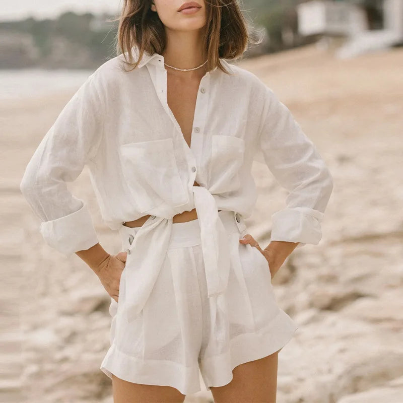 Duttini | Oversized Linen Shirt for Women in White