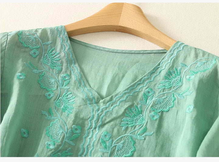 Duttini | V-Neck Cotton Blouse for Women in White
