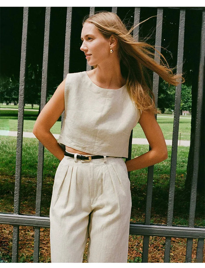 Duttini | Linen Crop Top for Women in White
