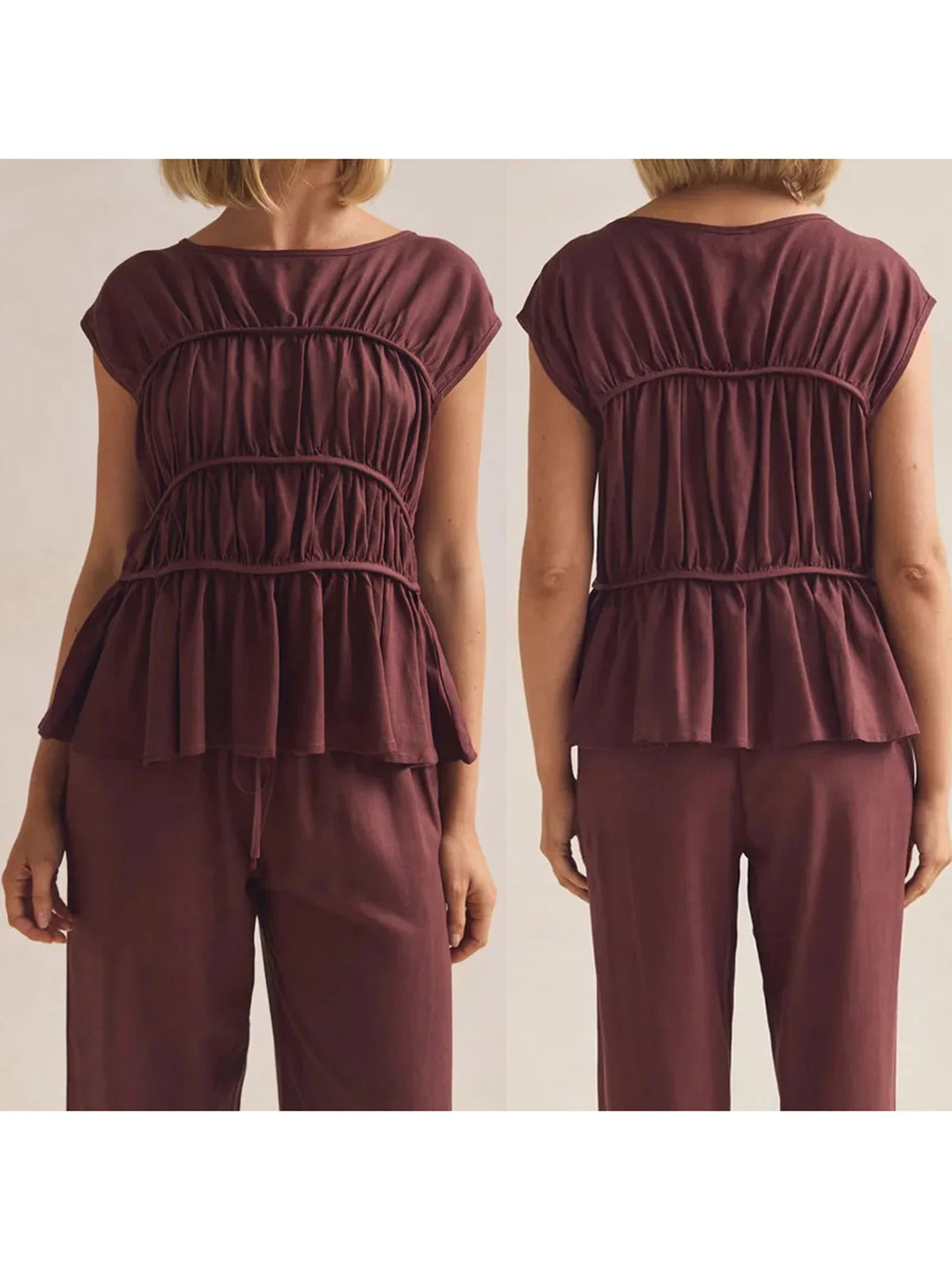 Duttini | Ruched Cap Sleeve Peplum Top for Women