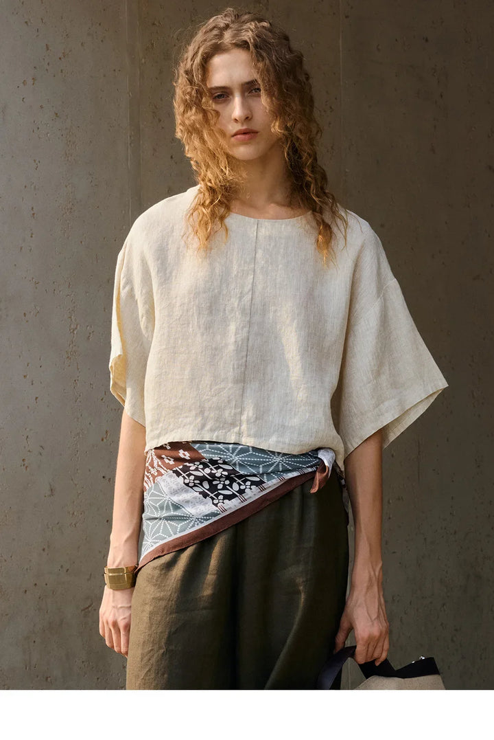 Duttini | Flared Sleeve Linen Pullover for Women