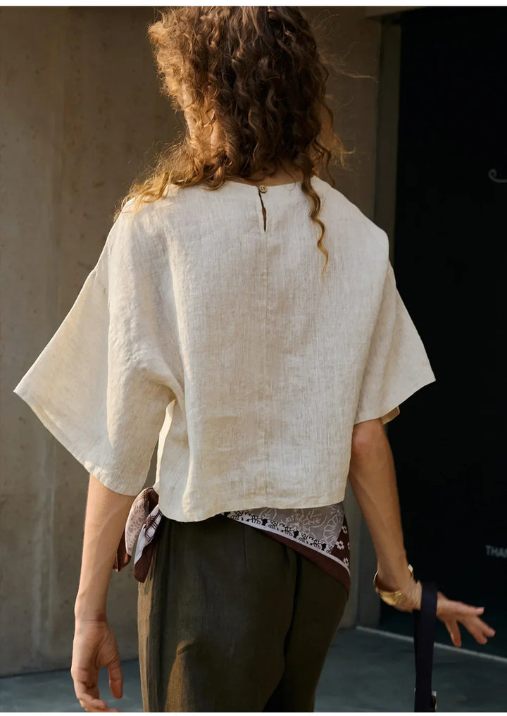 Duttini | Flared Sleeve Linen Pullover for Women