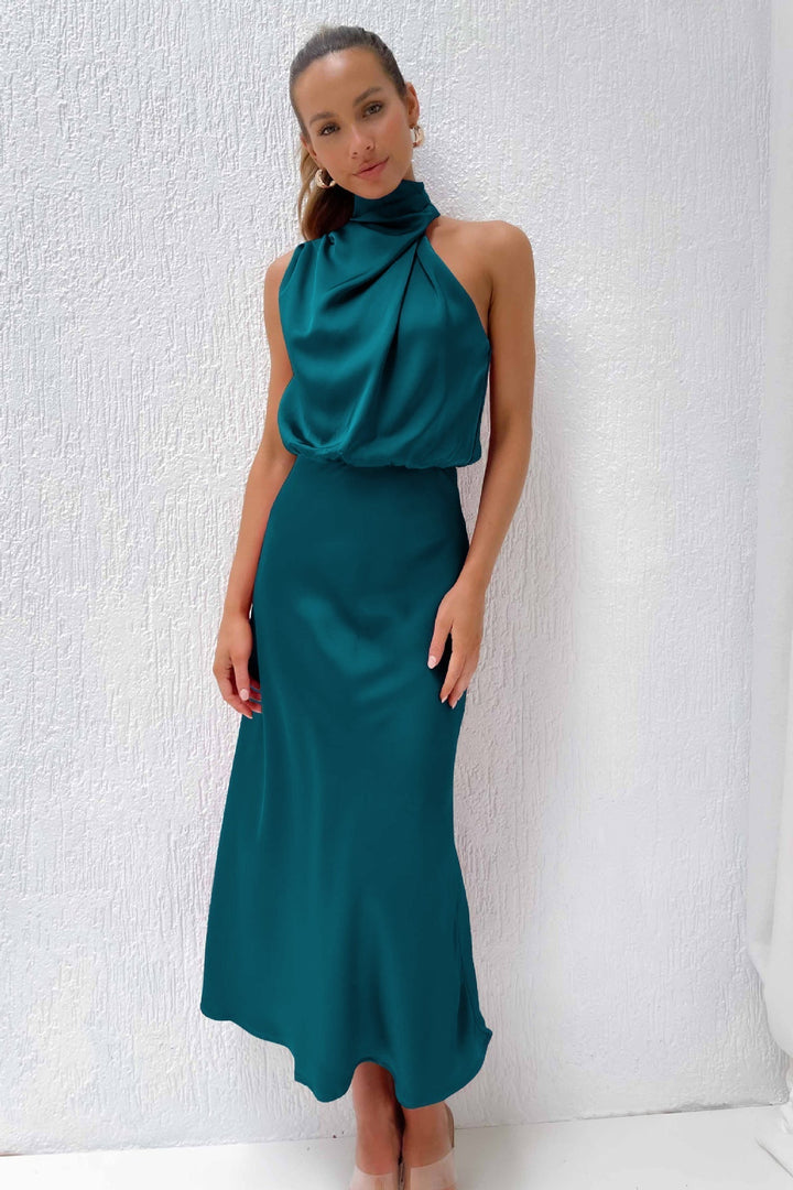 Duttini | Elegant Halter Evening Dress with Graceful Drape