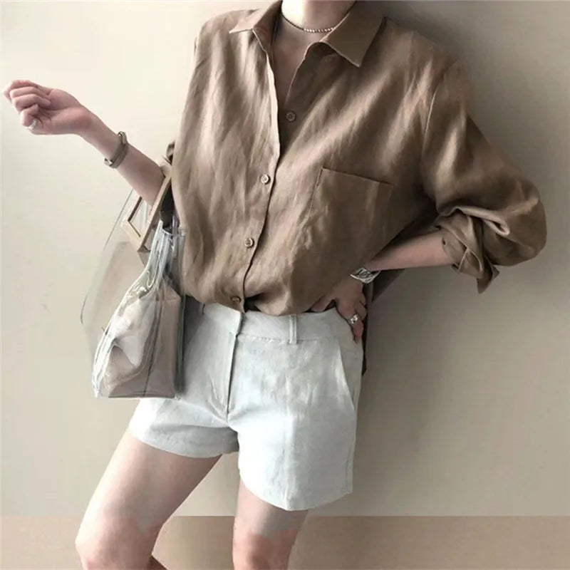 Duttini | Soft Linen Open Collar Shirt