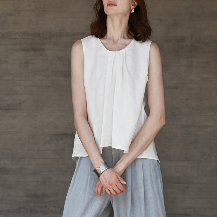 Duttini | Gathered Pleat Linen Tank Top