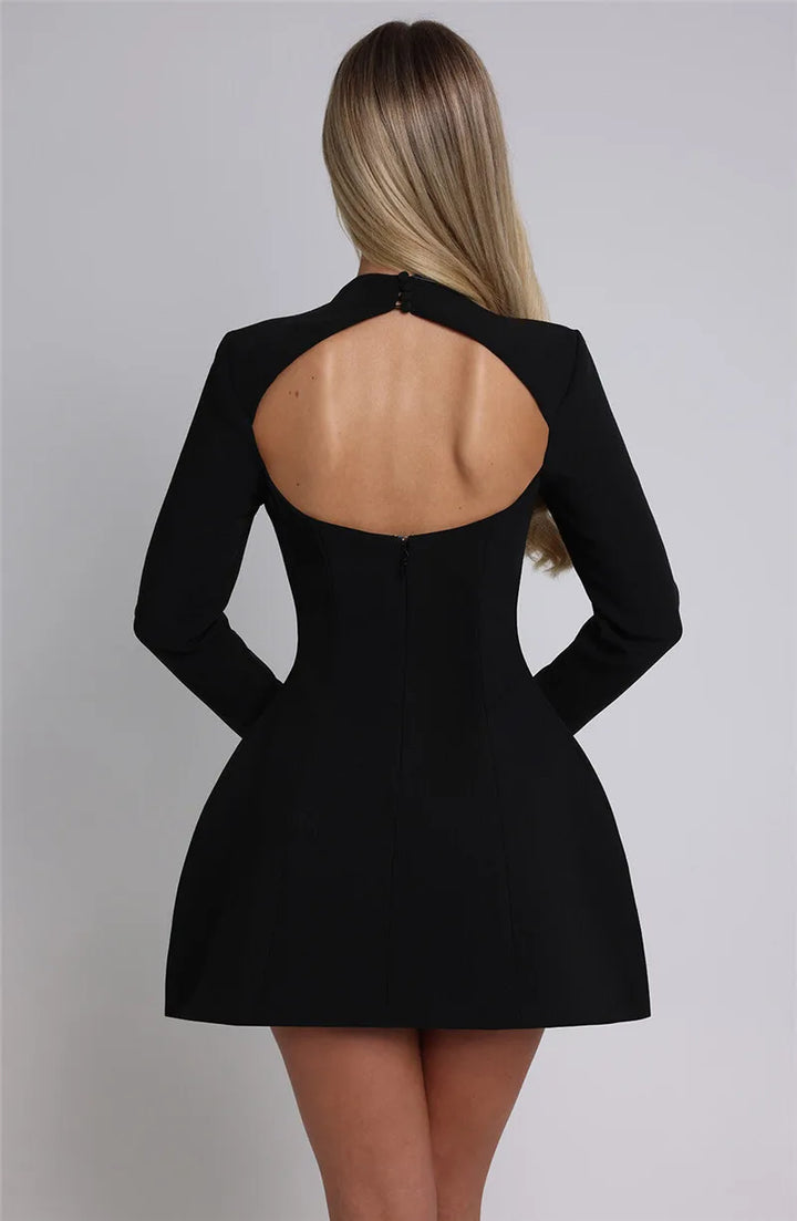 Duttini | White High Neck Long Sleeve Mini Dress