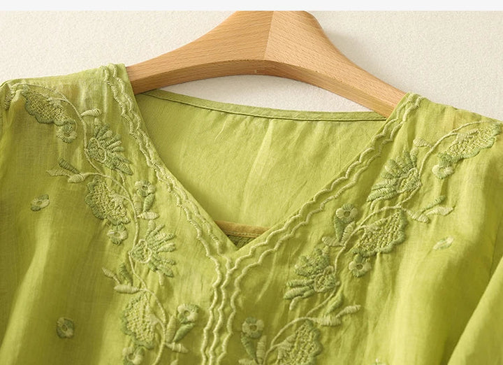 Duttini | V-Neck Cotton Blouse for Women in White