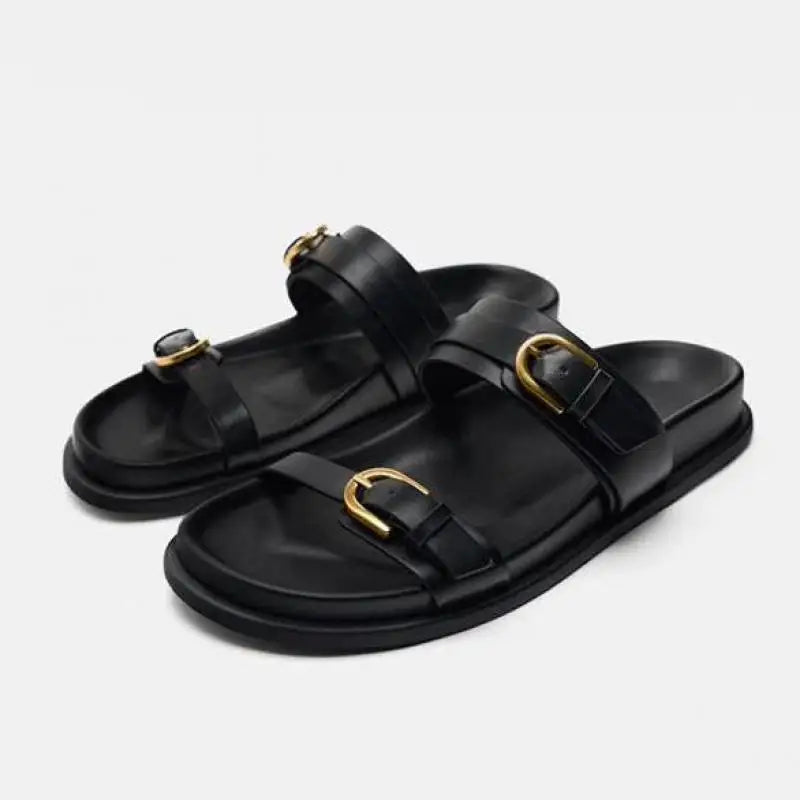 Duttini | Leather Slides with Buckle