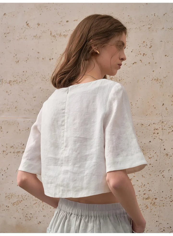 Duttini | Boxy Linen Crop Top