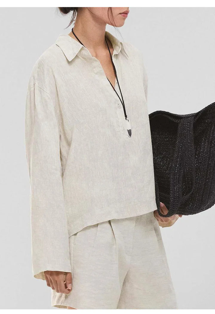 Duttini | Linen Pullover for Men with Polo Collar