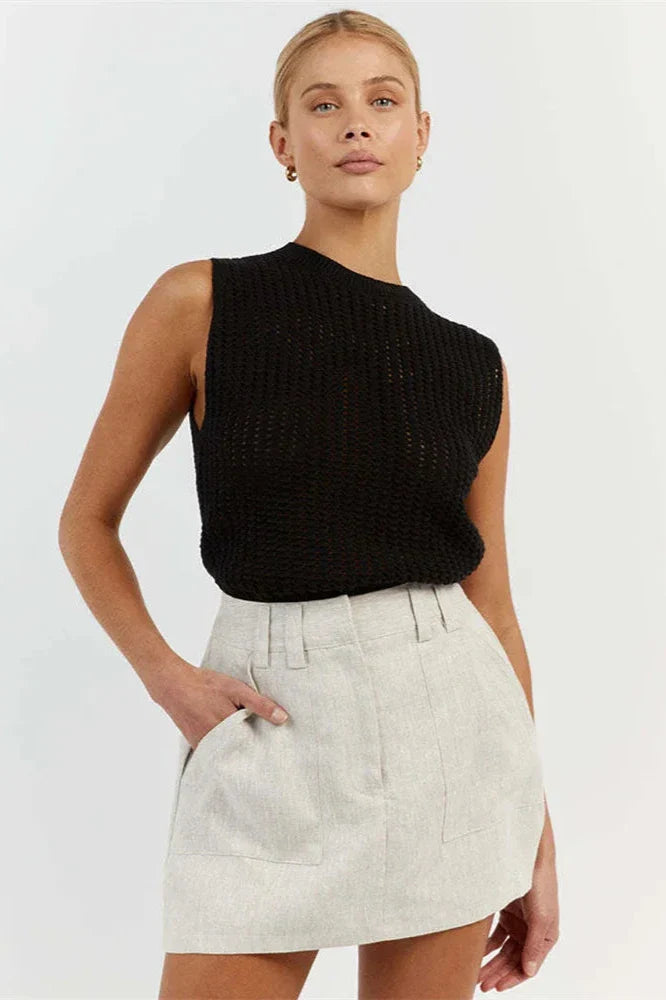 Duttini | Hollow Knit Tank for Women in Cream