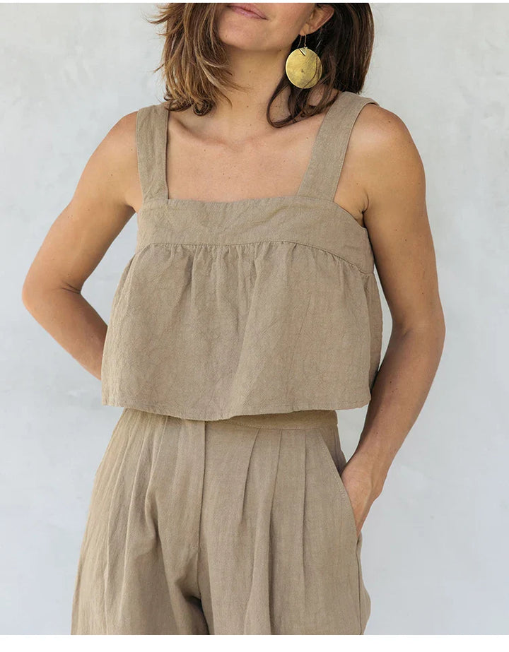 Duttini | Pleated Linen Culotte Pant for Women
