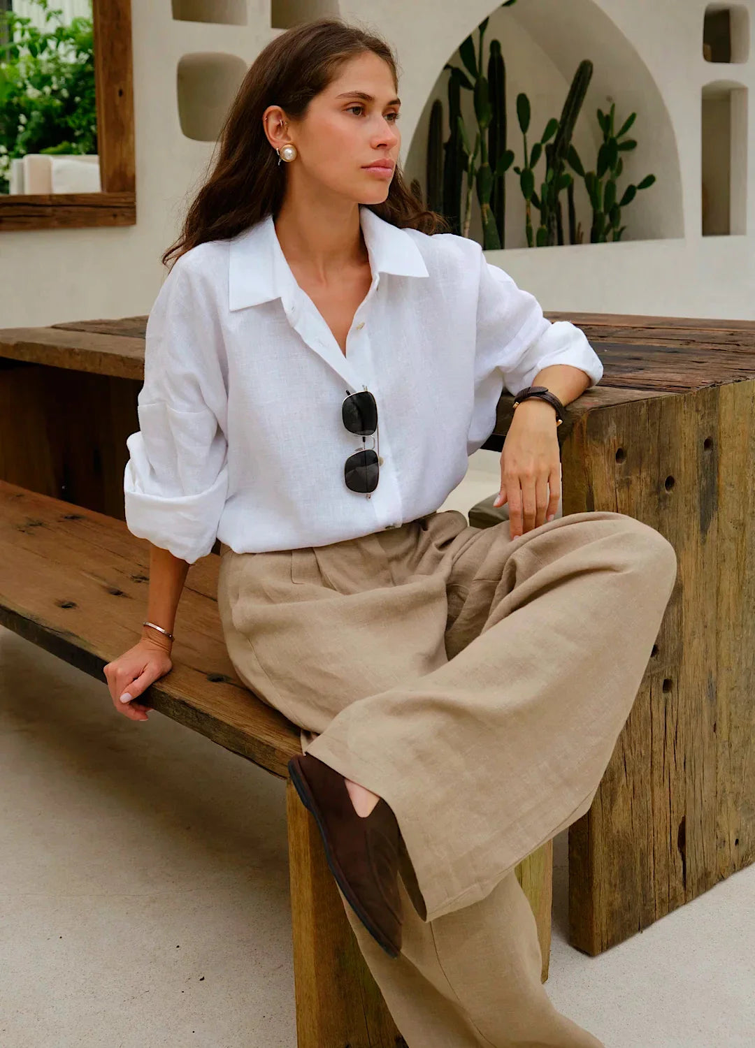 Duttini | Linen Wide-Leg Trousers for Women in Natural Color