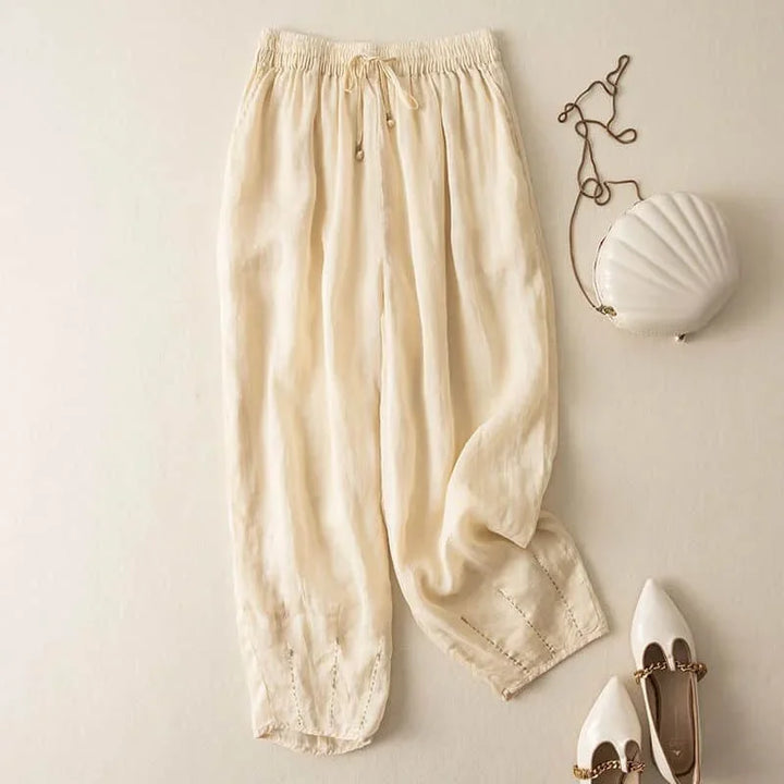 Duttini | Linen Pants for Women in White, Relaxed Fit