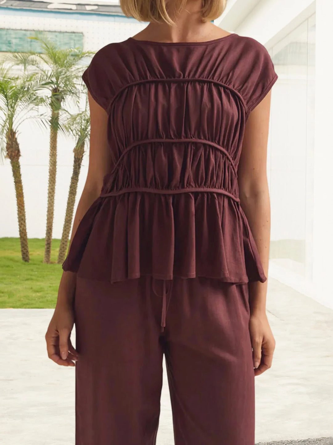 Duttini | Ruched Cap Sleeve Peplum Top for Women