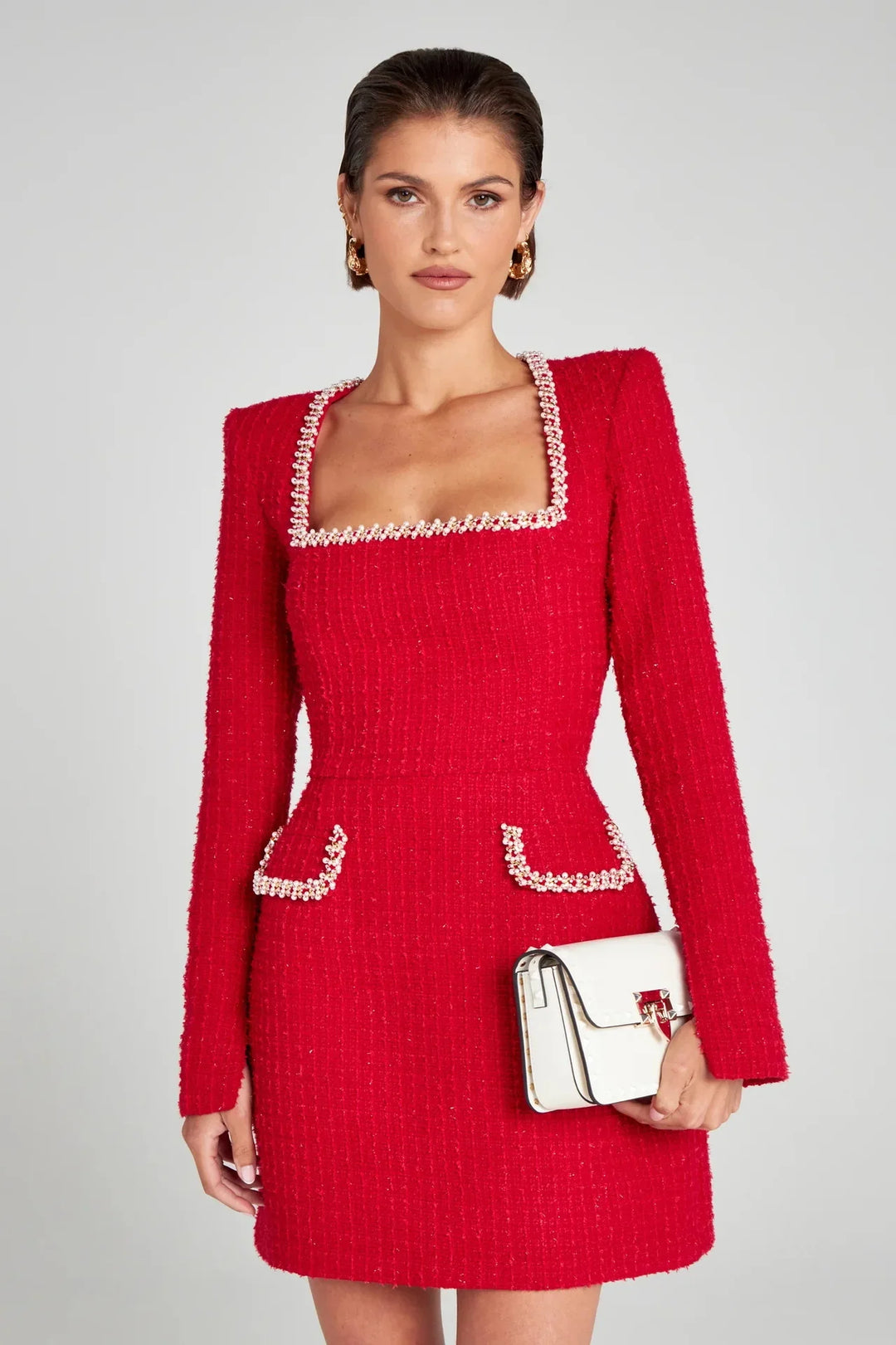 Duttini | Tweed Pearl Trim Blazer Mini Dress