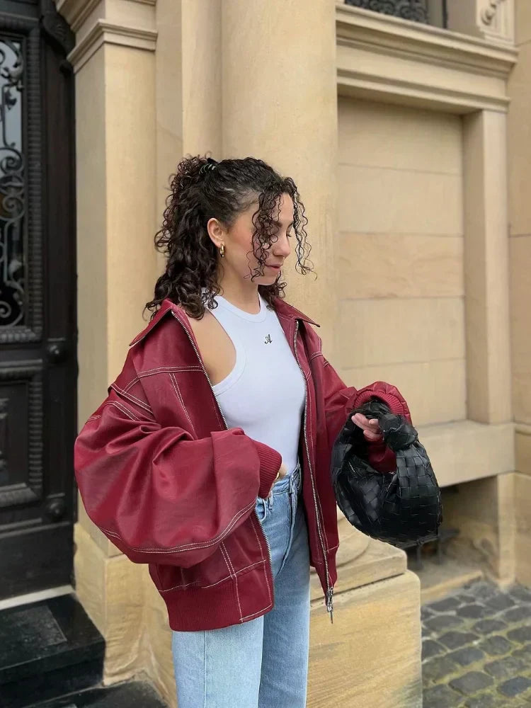 Duttini | Women’s Oversized Leather Bomber Jacket