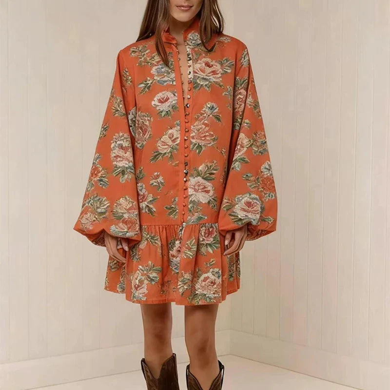Duttini | Floral Button-Down Mini Dress for Women in Lightweight Fabric