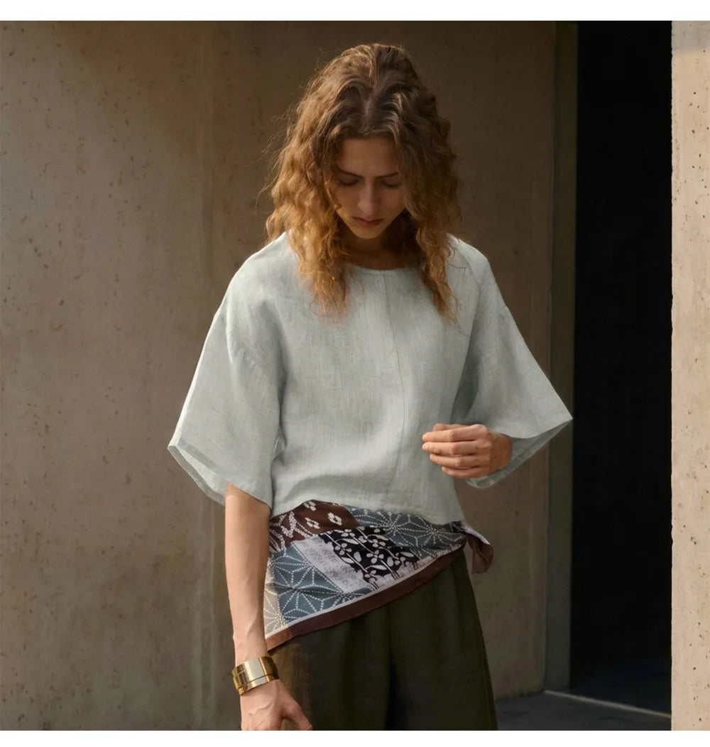 Duttini | Flared Sleeve Linen Pullover for Women