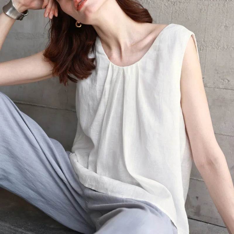 Duttini | Gathered Pleat Linen Tank Top