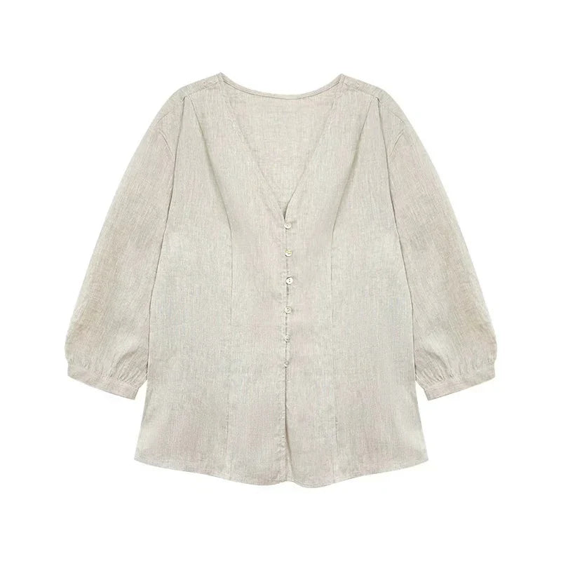 Duttini | Fitted V-Neck Linen Blouse for Women