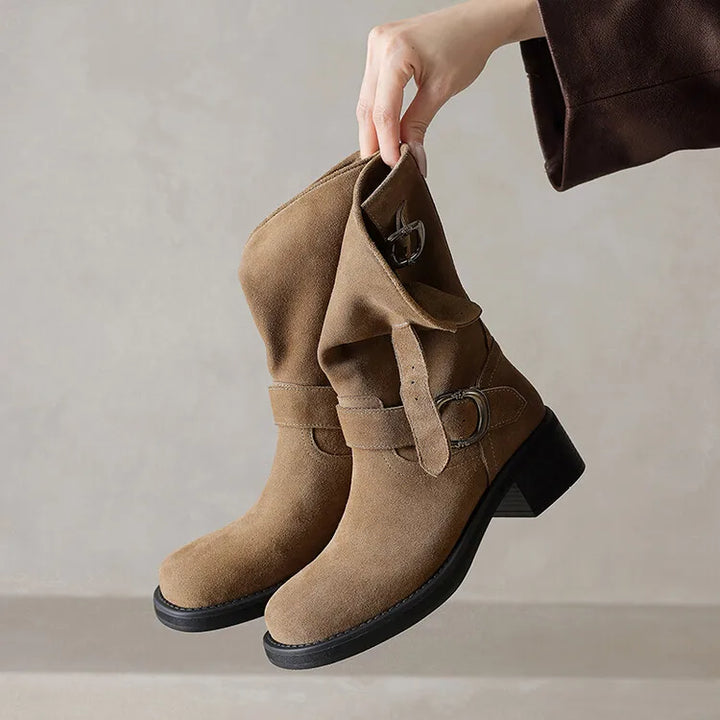 Duttini | Suede Buckle Boots in Black
