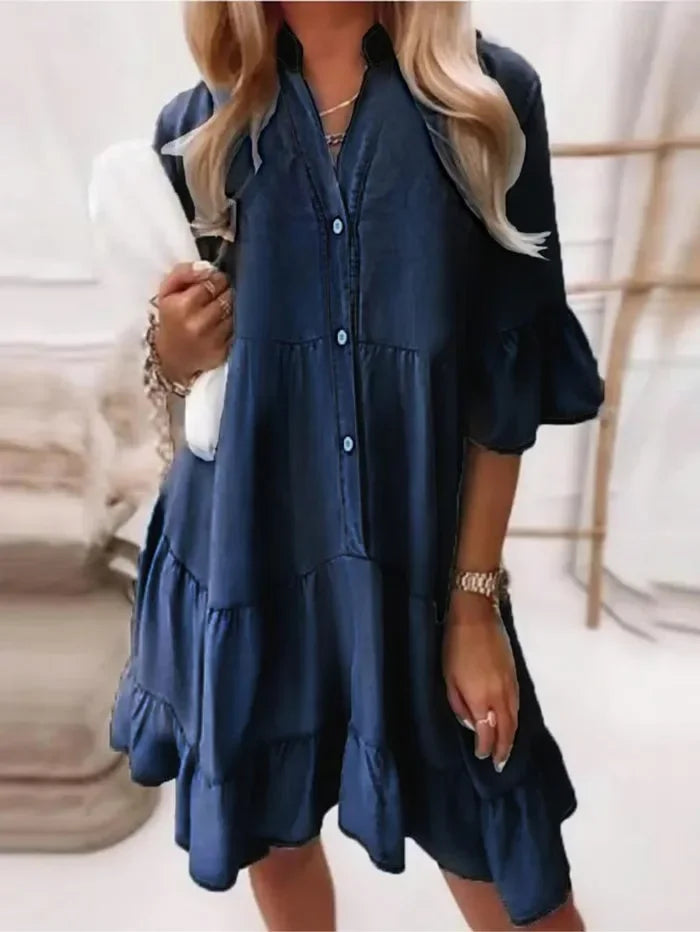 Duttini | Casual Tiered Ruffle Mini Dress Button-Down