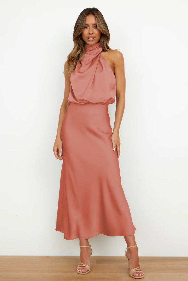Duttini | Elegant Halter Evening Dress with Graceful Drape