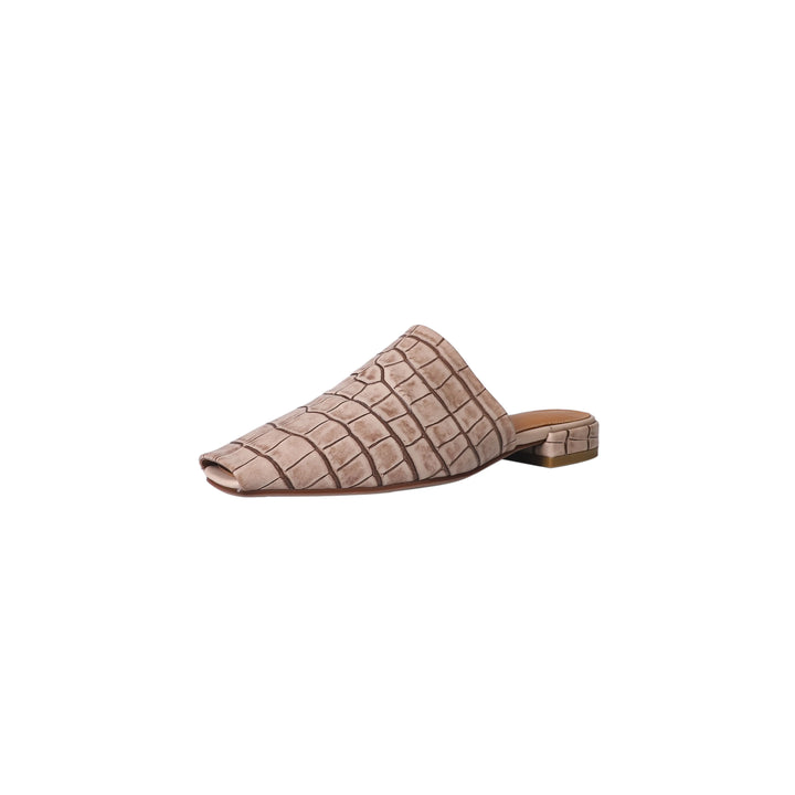 Duttini | Leather Croc-Embossed Low Heel Mules