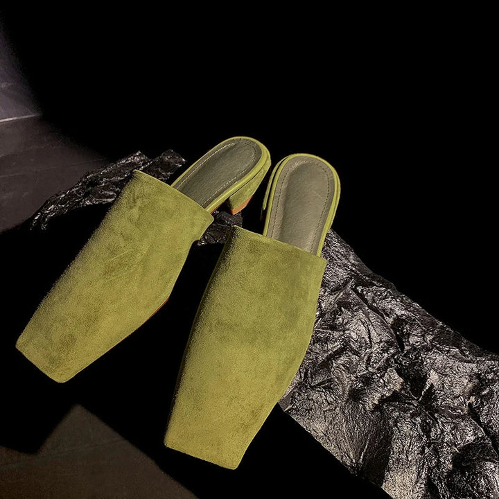 Duttini | Leather Croc-Embossed Low Heel Mules