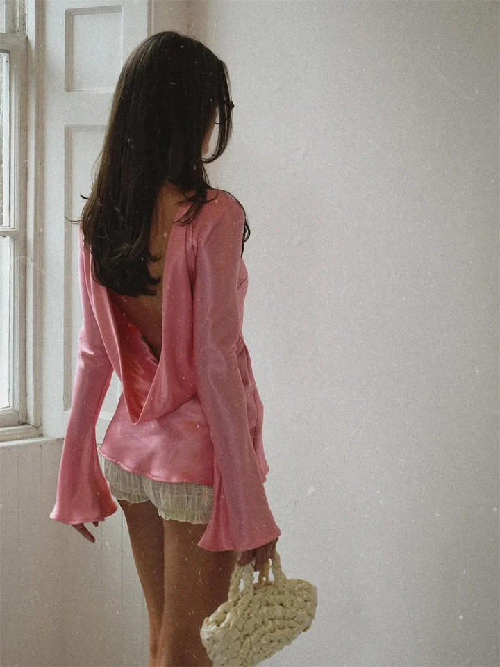 Duttini | Satin Long Sleeve Bell Cuff Top for Women in Elegant Style