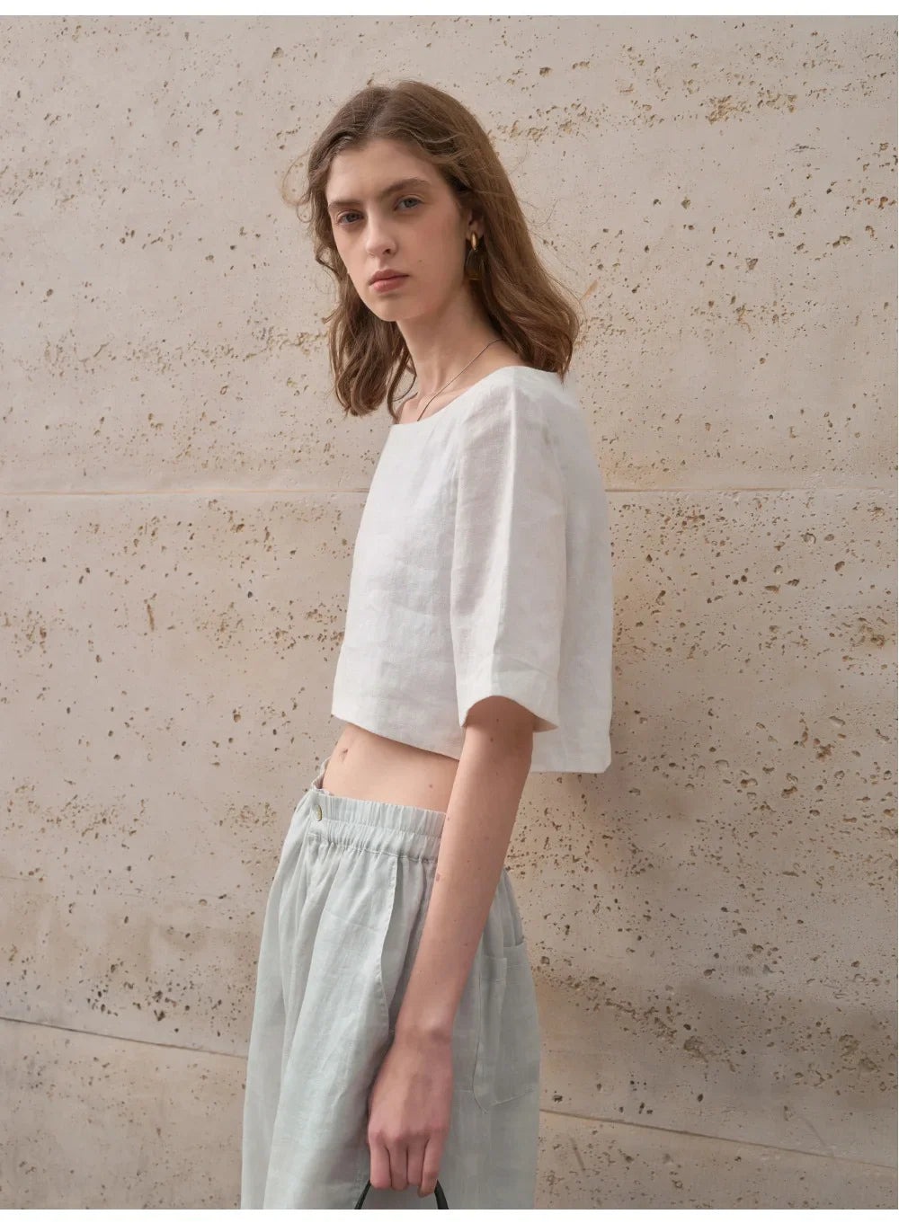 Duttini | Boxy Linen Crop Top