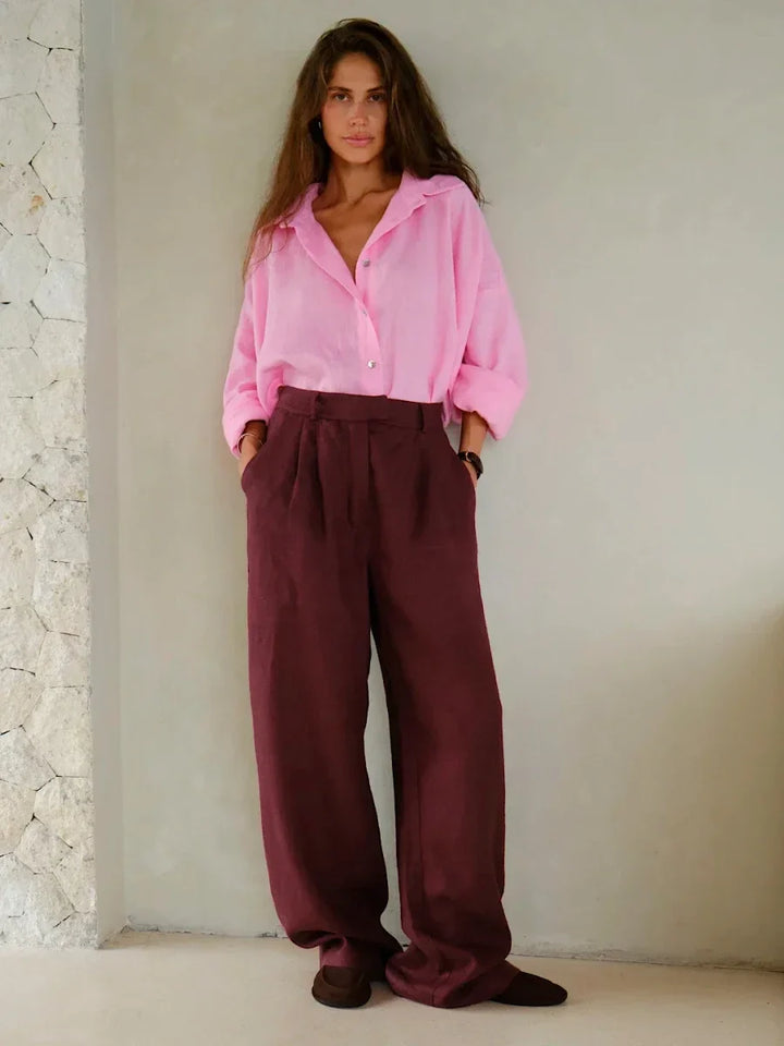 Duttini | Linen Wide-Leg Trousers for Women in Natural Color