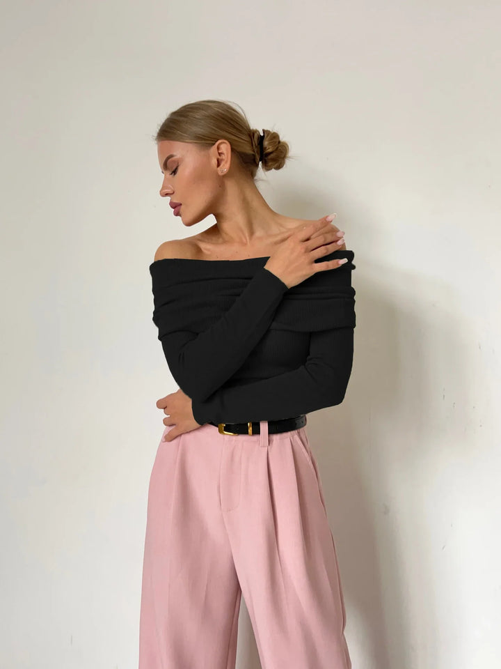 Duttini | Off-Shoulder Knit Top for Women in Black