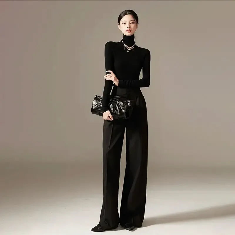 Duttini | Wide Leg Draped Pants for Women in Black