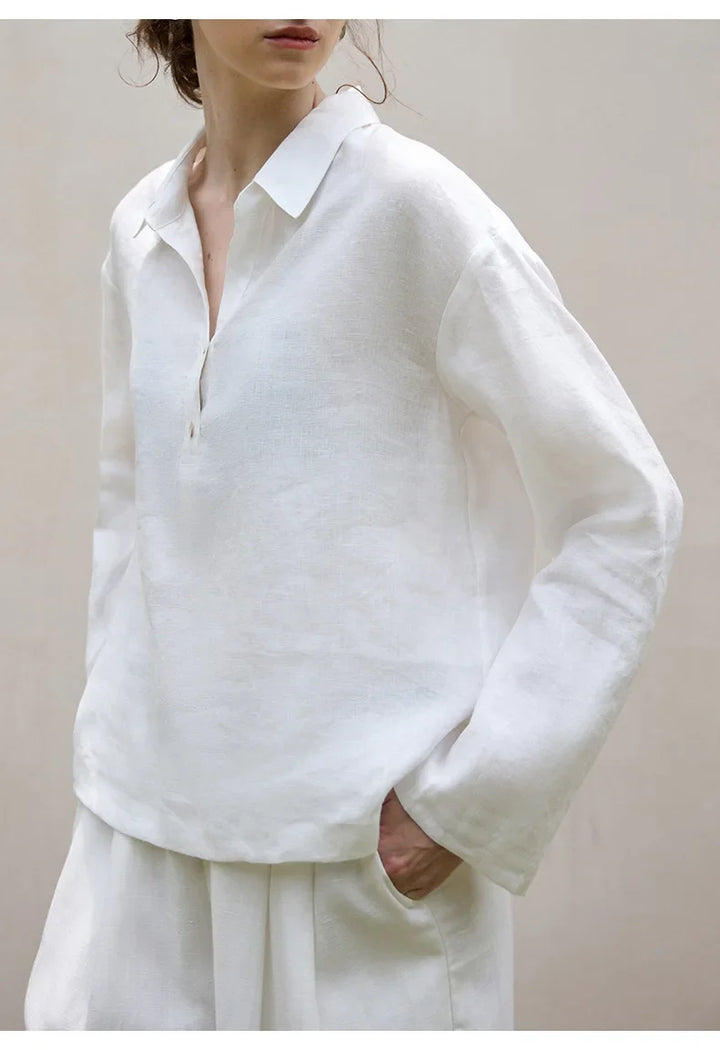 Duttini | Linen Pullover for Men with Polo Collar