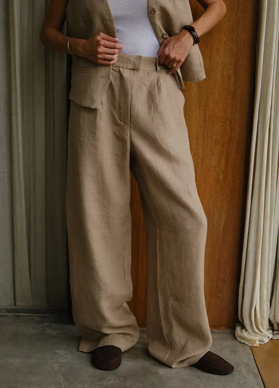 Duttini | Linen Wide-Leg Trousers for Women in Natural Color