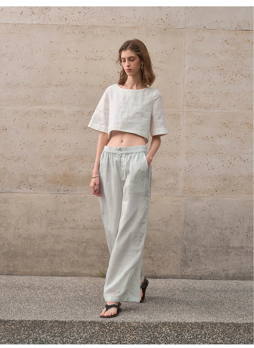 Duttini | Boxy Linen Crop Top