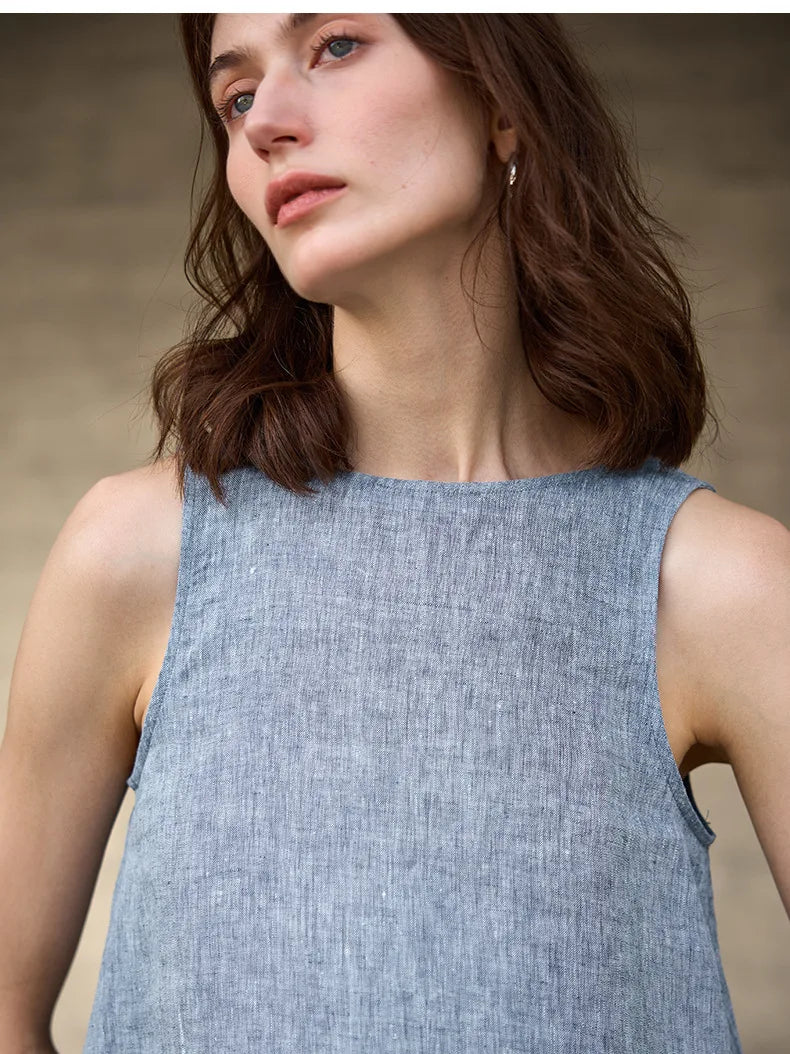 Duttini | Linen Reversible Vest for Men in Chambray