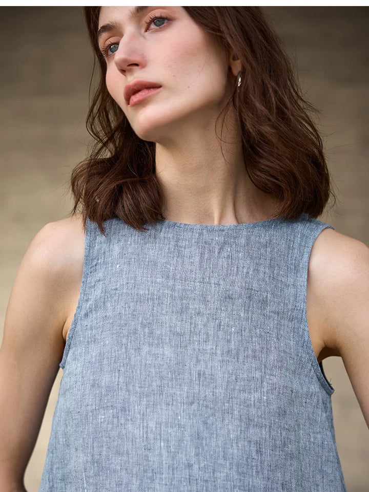 Duttini | Linen Reversible Vest for Men in Chambray