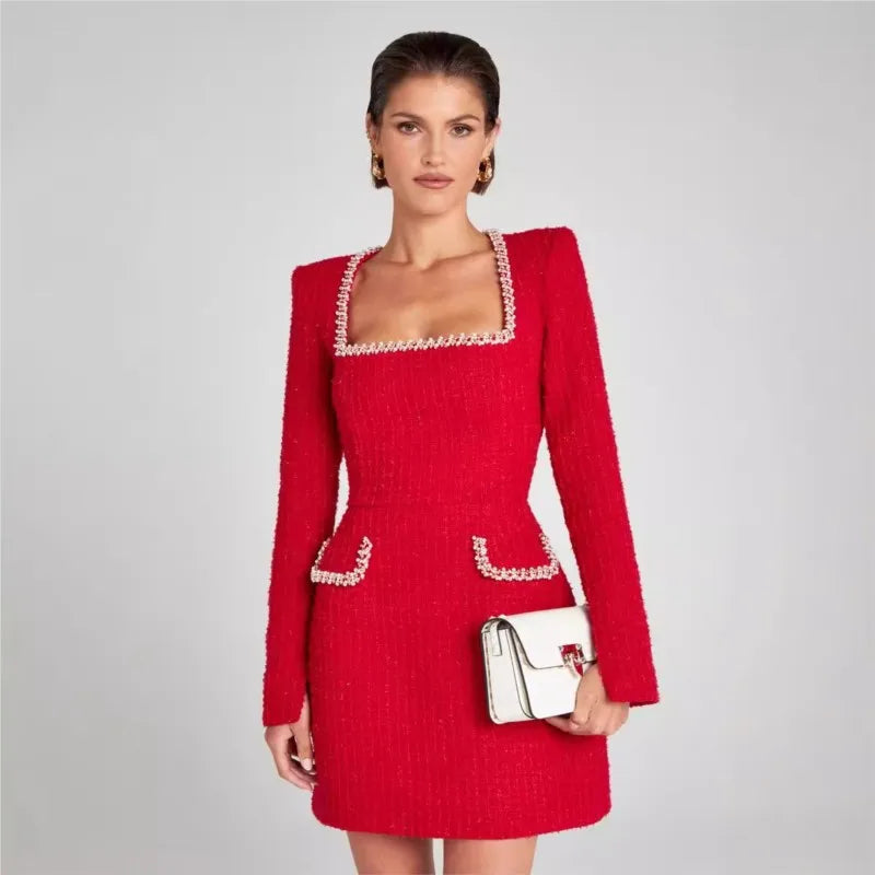 Duttini | Tweed Pearl Trim Blazer Mini Dress