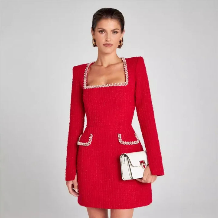 Duttini | Tweed Pearl Trim Blazer Mini Dress