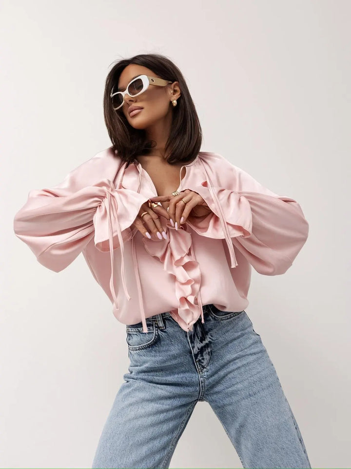 Duttini | Satin Ruffle Blouse for Women